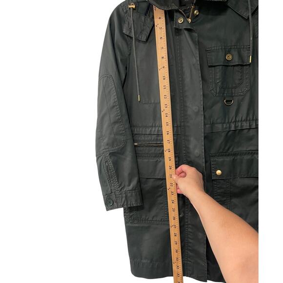 J Crew XS Waxed Cotton Long Military Field Coat Hooded Barn Jacket Army Green - Picture 11 of 13